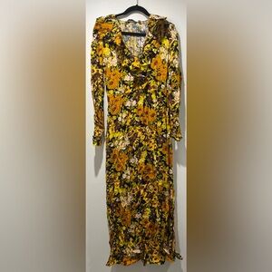 Stockholm Atelier Yellow and Brown Floral Long Sleeve Dress